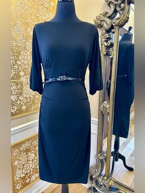 David Meister Black Long Sleeve Belted Sheath Dress Size 6 New